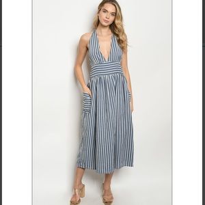 Navy WHITE STRIPES DRESS Halter summer Dress